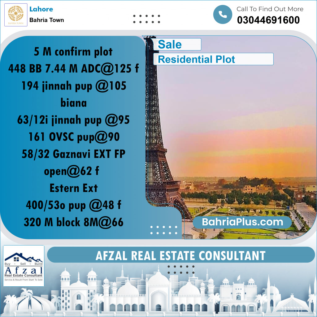 Residential Plot for Sale in Bahria Town, Lahore - (BP-262653)