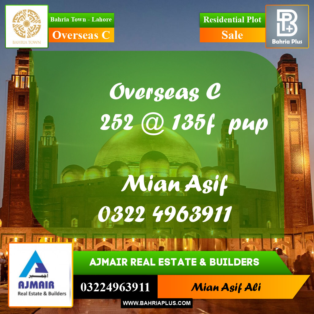 Residential Plot for Sale in Overseas C -  Bahria Town, Lahore - (BP-262695)