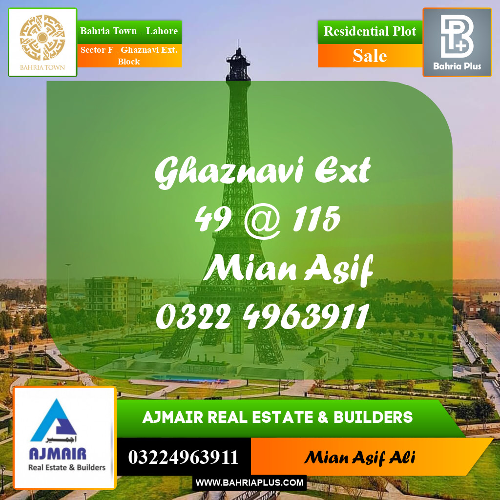 Residential Plot for Sale in Sector F - Ghaznavi Ext. Block -  Bahria Town, Lahore - (BP-262700)