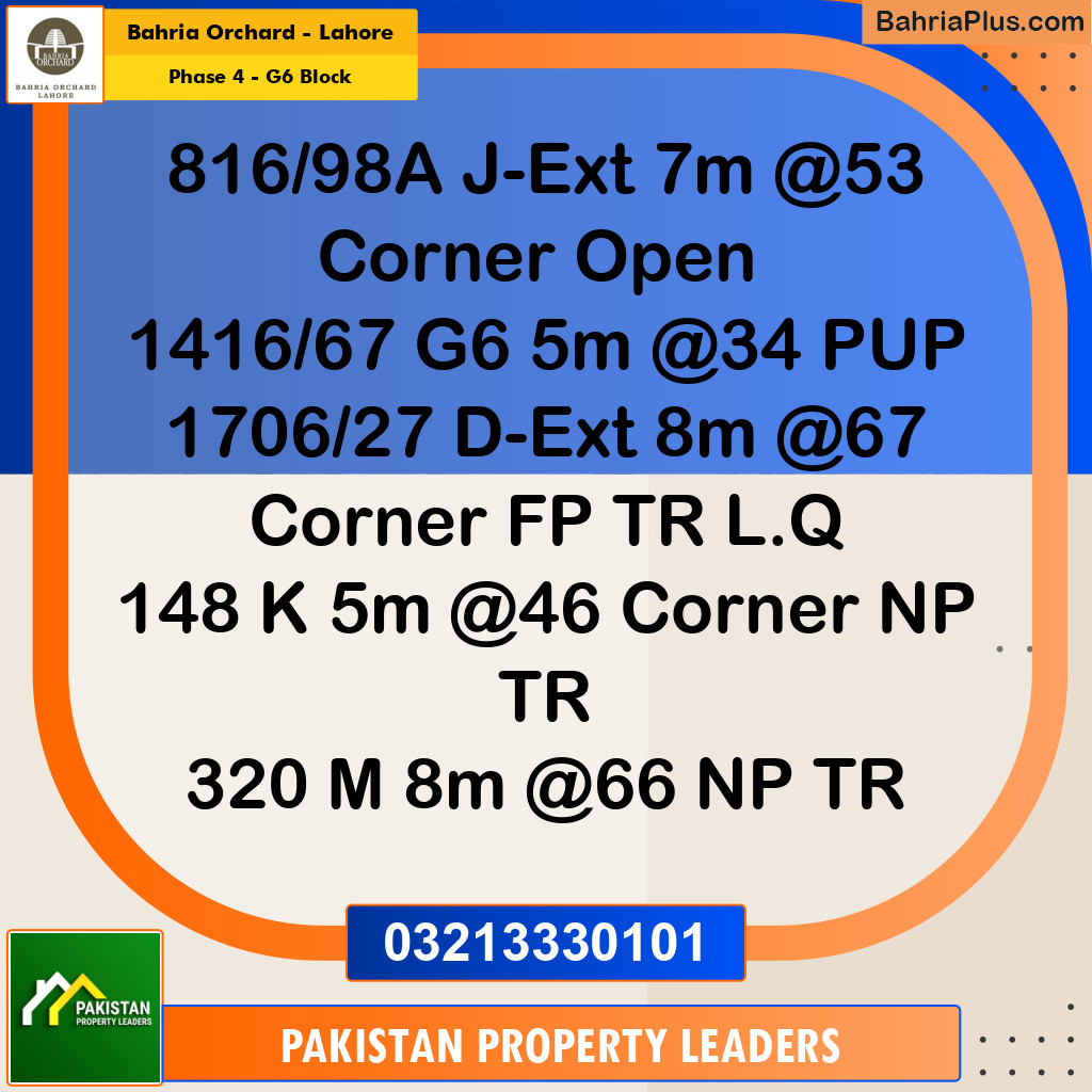 5 Marla Residential Plot for Sale in Phase 4 - G6 Block -  Bahria Orchard, Lahore - (BP-262701)