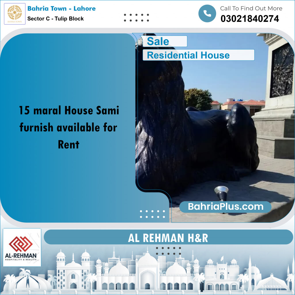 15 Marla Residential House for Sale in Sector C - Tulip Block -  Bahria Town, Lahore - (BP-262704)