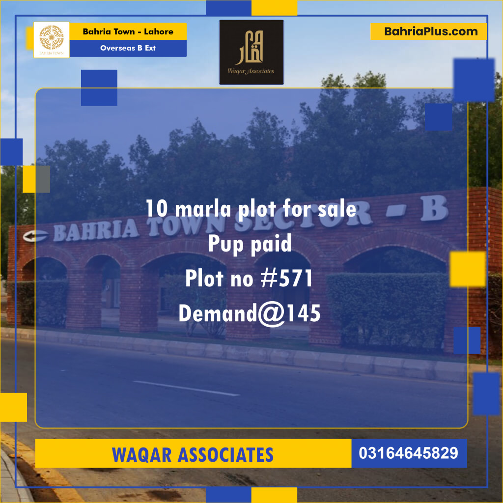 10 Marla Residential Plot for Sale in Overseas B Ext -  Bahria Town, Lahore - (BP-262713)