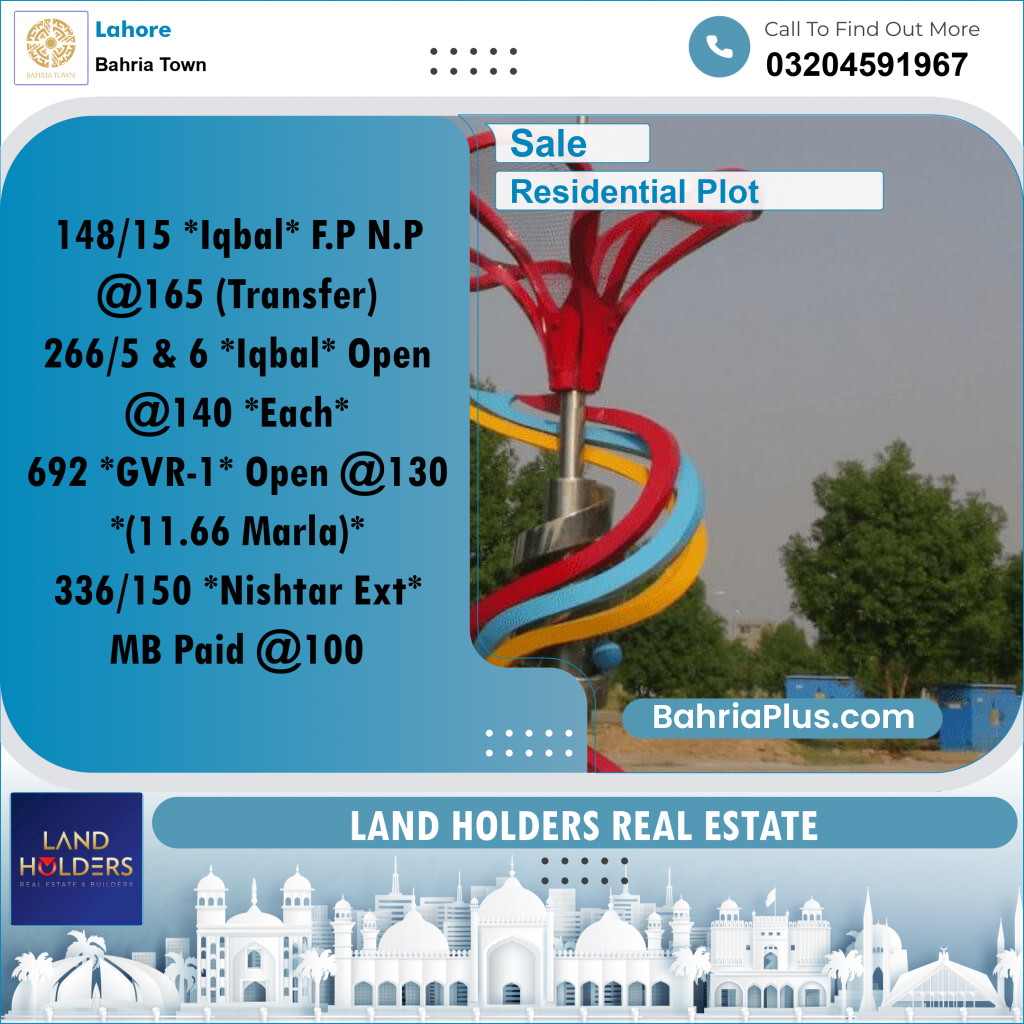 Residential Plot for Sale in Bahria Town, Lahore - (BP-262734)