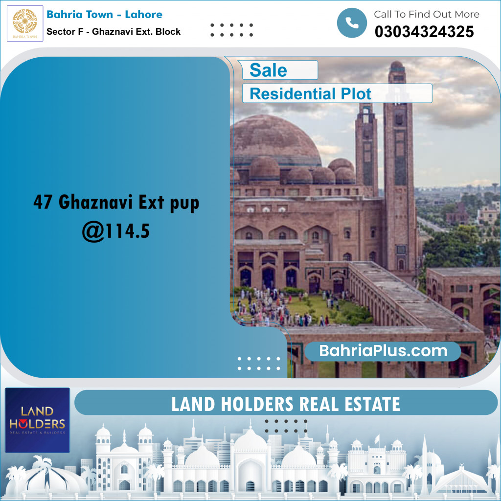 10 Marla Residential Plot for Sale in Sector F - Ghaznavi Ext. Block -  Bahria Town, Lahore - (BP-262735)