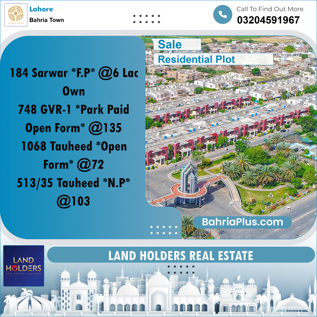 Residential Plot for Sale in Bahria Town, Lahore - (BP-262736)