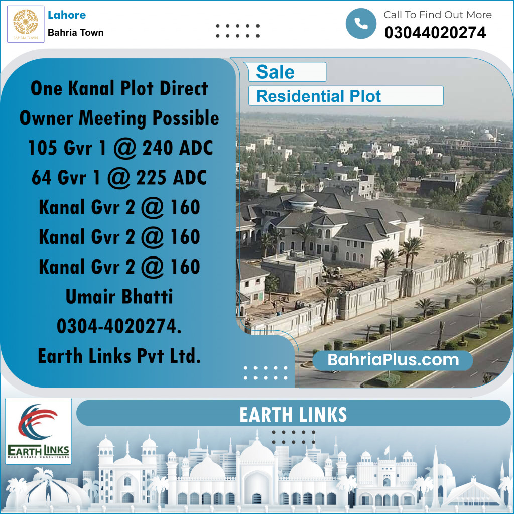 1 Kanal Residential Plot for Sale in Bahria Town, Lahore - (BP-262737)