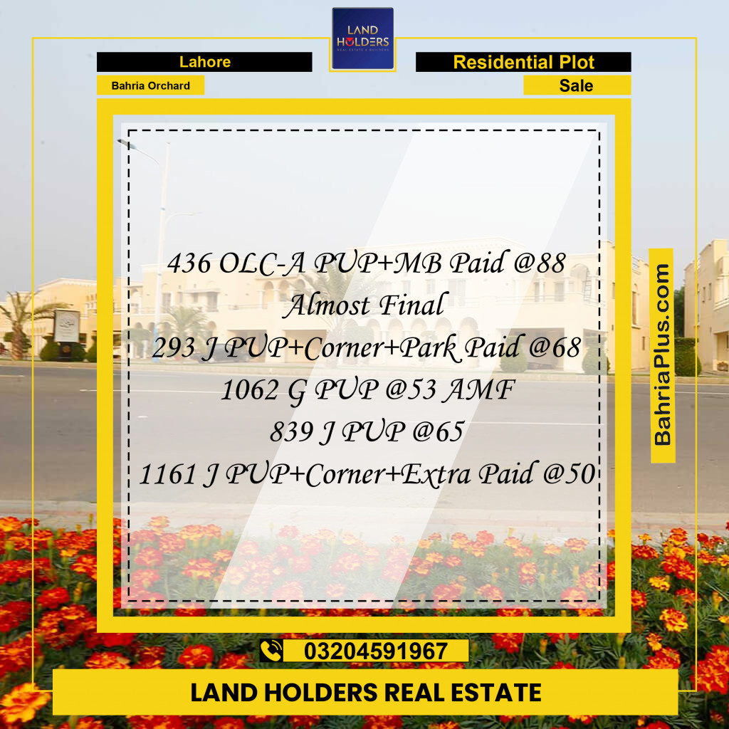 Residential Plot for Sale in Bahria Orchard, Lahore - (BP-262738)