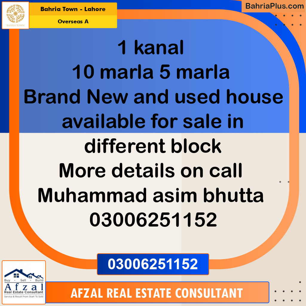 10 Marla Residential House for Sale in Overseas A -  Bahria Town, Lahore - (BP-262744)