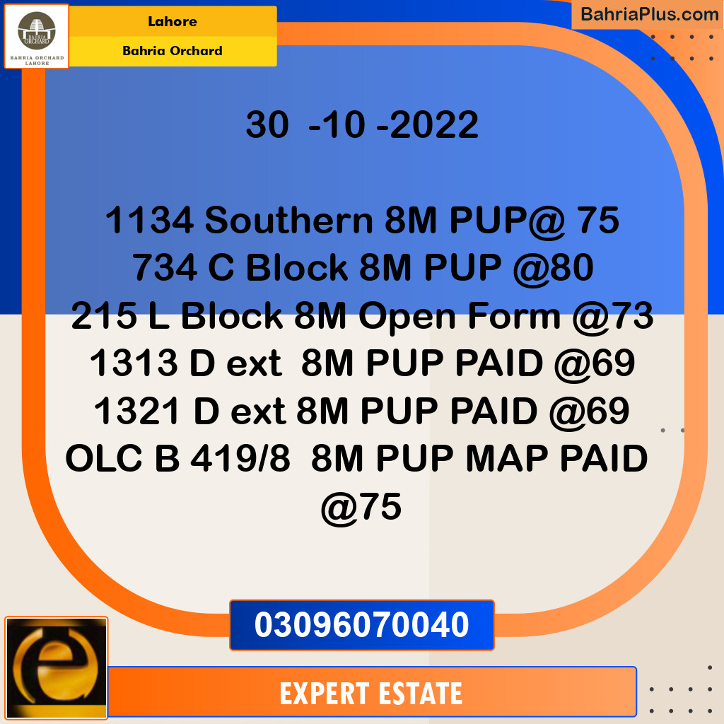 8 Marla Residential Plot for Sale in Bahria Orchard, Lahore - (BP-262752)