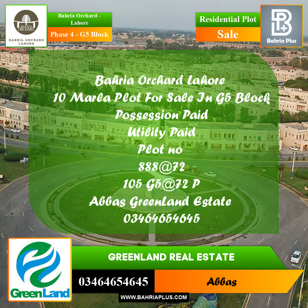 10 Marla Residential Plot for Sale in Phase 4 - G5 Block -  Bahria Orchard, Lahore - (BP-262765)