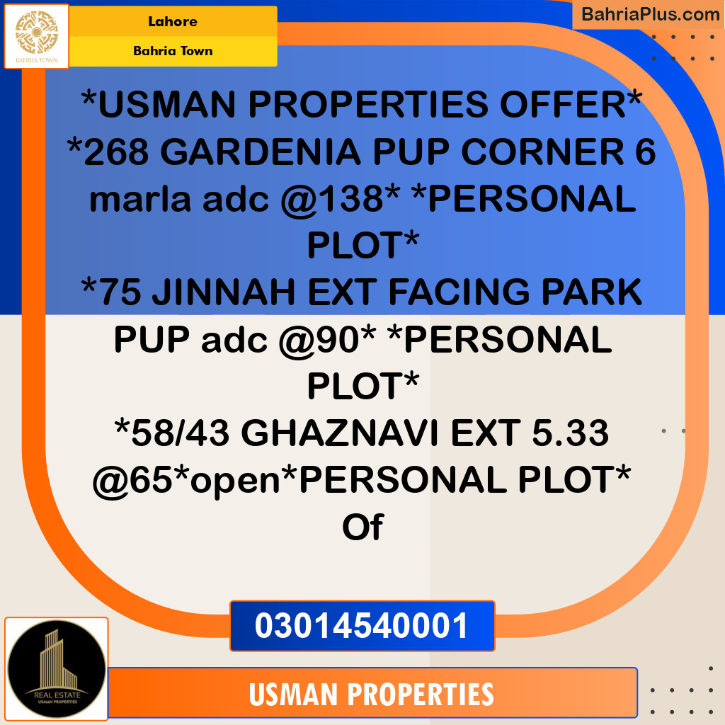 Residential Plot for Sale in Bahria Town, Lahore - (BP-262768)