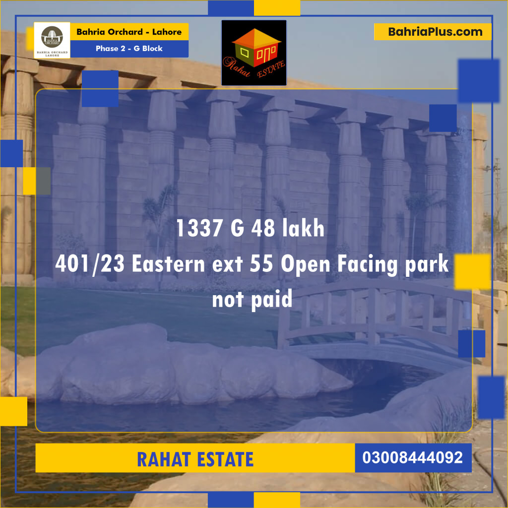 5 Marla Residential Plot for Sale in Phase 2 - G Block -  Bahria Orchard, Lahore - (BP-262778)