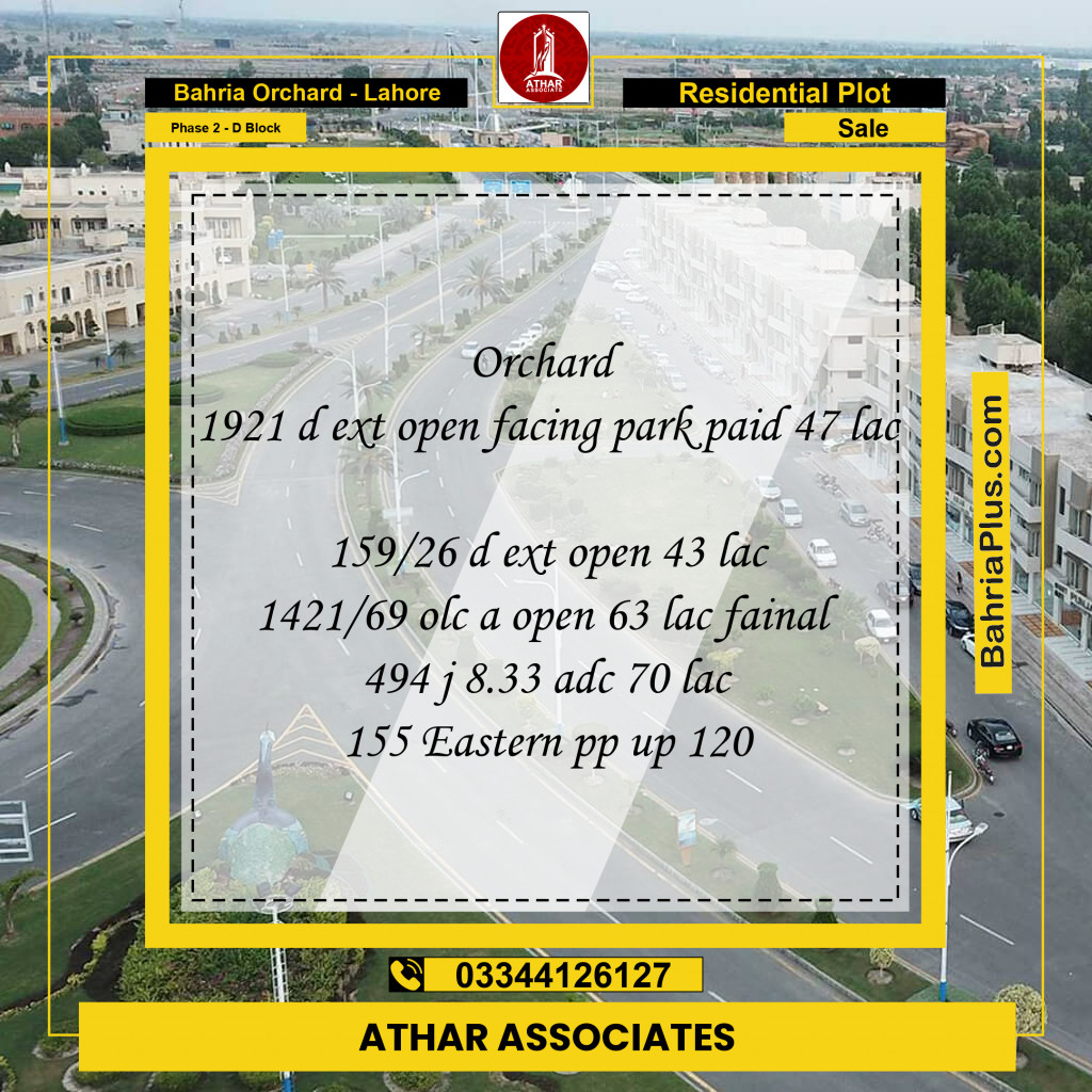 5 Marla Residential Plot for Sale in Phase 2 - D Block -  Bahria Orchard, Lahore - (BP-262804)