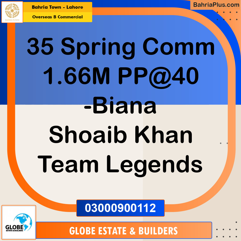 1.66 Marla Commercial Plot for Sale in Overseas B Commercial -  Bahria Town, Lahore - (BP-262809)