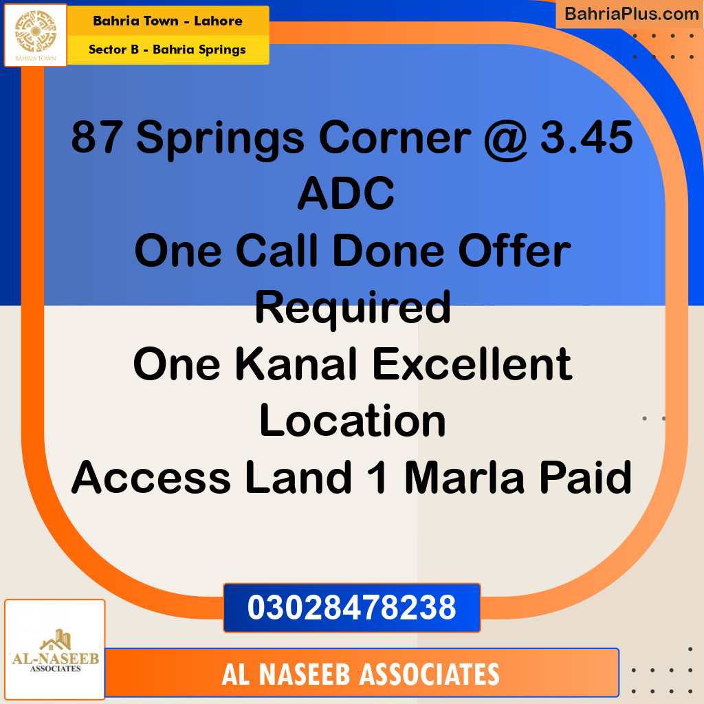 20 Marla Residential Plot for Sale in Sector B - Bahria Springs -  Bahria Town, Lahore - (BP-262811)