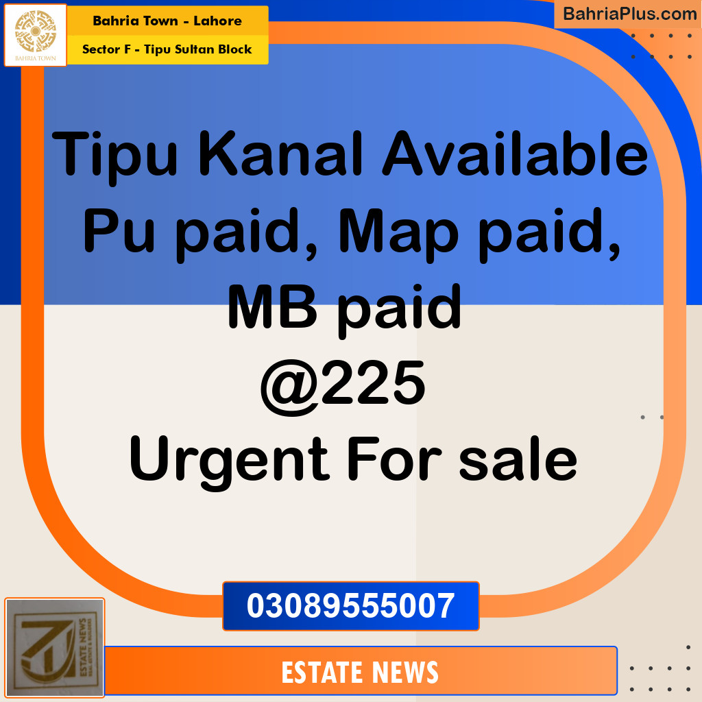 Residential Plot for Sale in Sector F - Tipu Sultan Block -  Bahria Town, Lahore - (BP-262813)