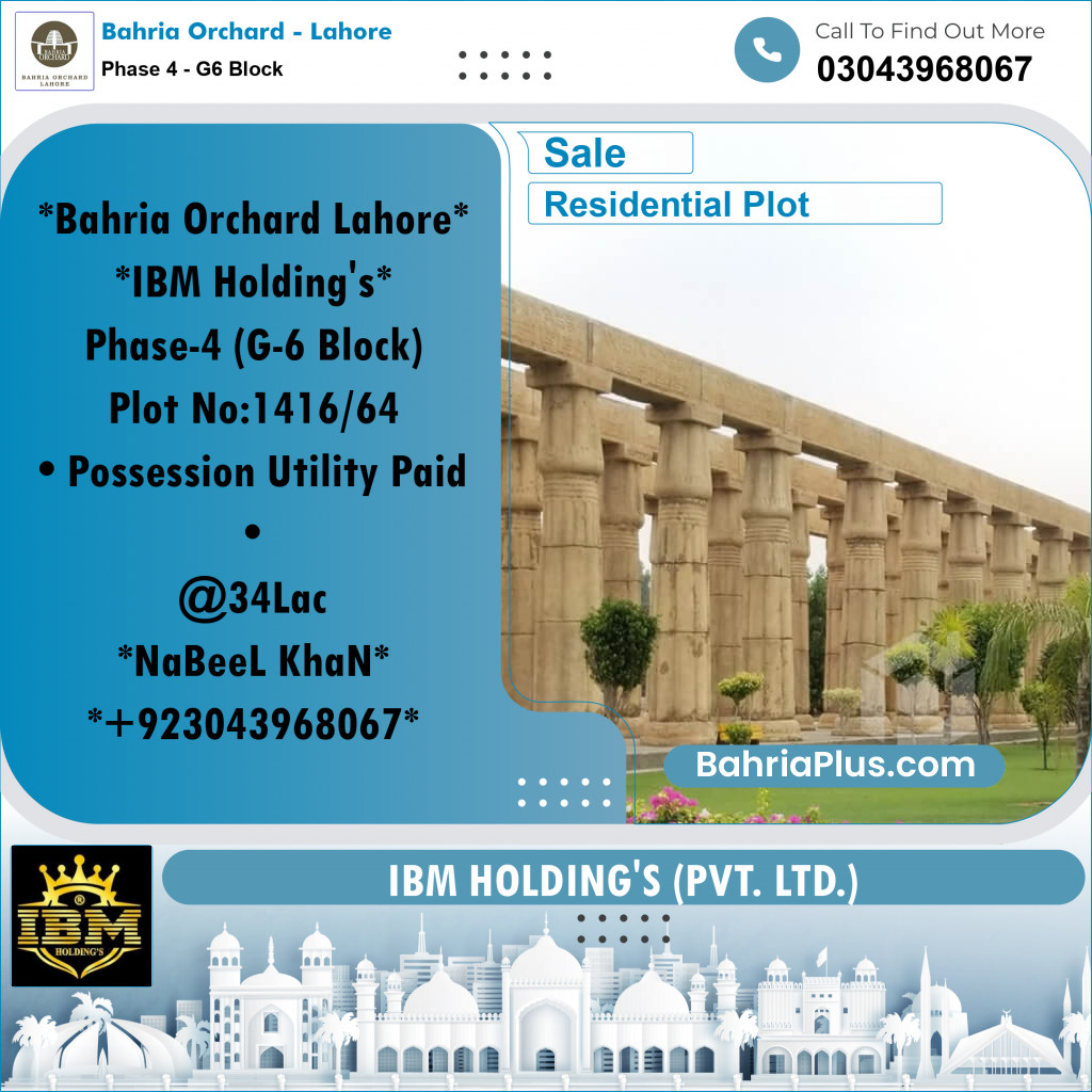 5 Marla Residential Plot for Sale in Phase 4 - G6 Block -  Bahria Orchard, Lahore - (BP-262832)