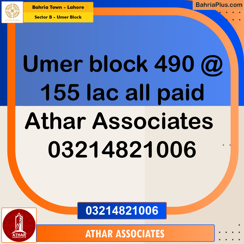 8 Marla Residential Plot for Sale in Sector B - Umer Block -  Bahria Town, Lahore - (BP-262847)