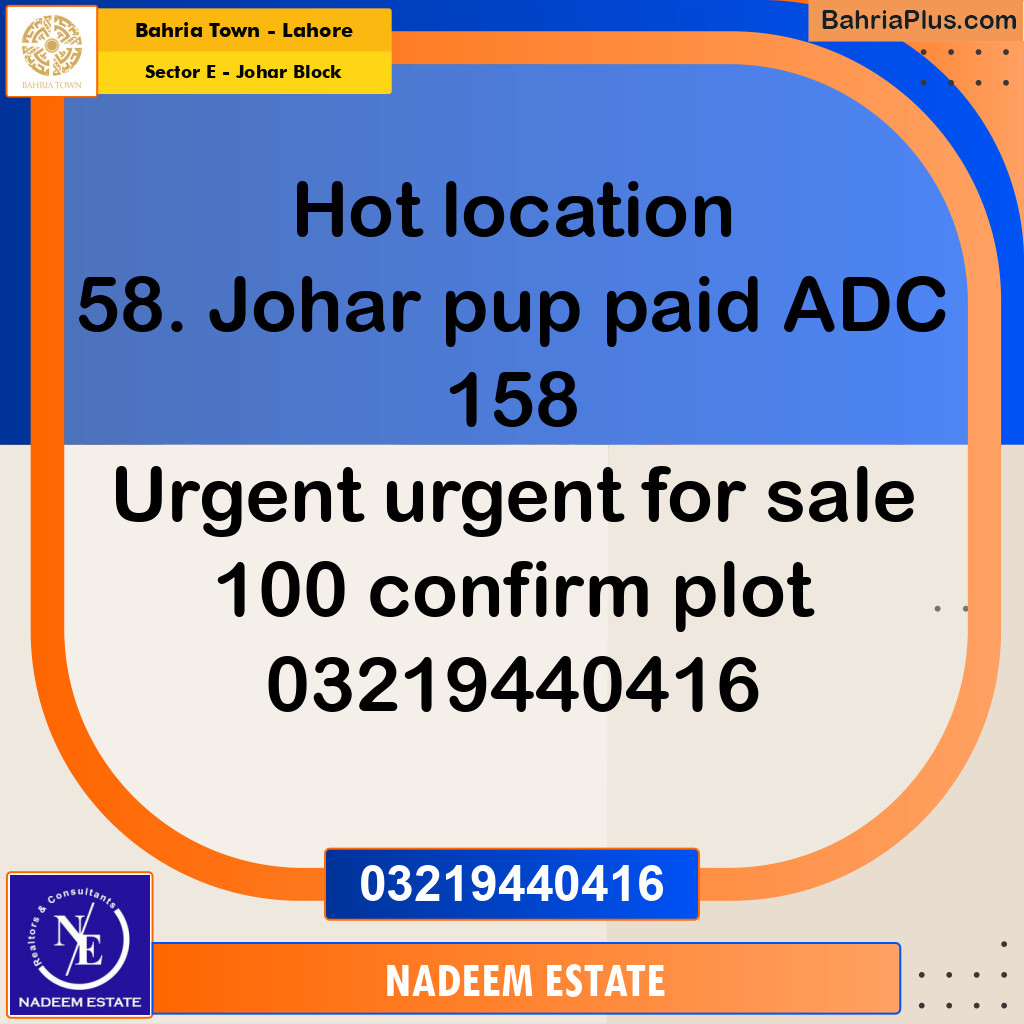 Residential Plot for Sale in Sector E - Johar Block -  Bahria Town, Lahore - (BP-262858)