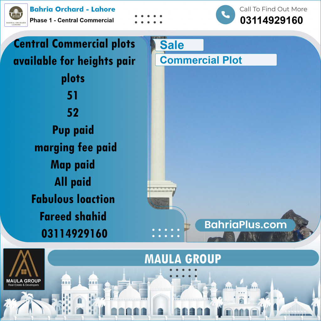 5 Marla Commercial Plot for Sale in Phase 1 - Central Commercial -  Bahria Orchard, Lahore - (BP-262866)
