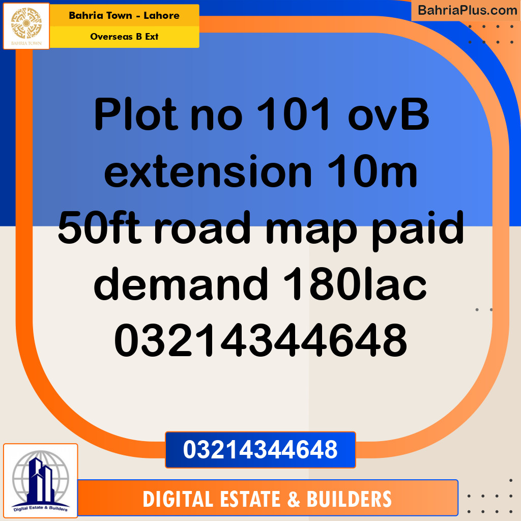 10 Marla Residential Plot for Sale in Overseas B Ext -  Bahria Town, Lahore - (BP-262944)