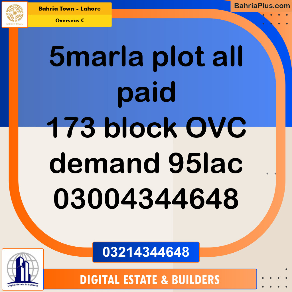 5 Marla Residential Plot for Sale in Overseas C -  Bahria Town, Lahore - (BP-262945)