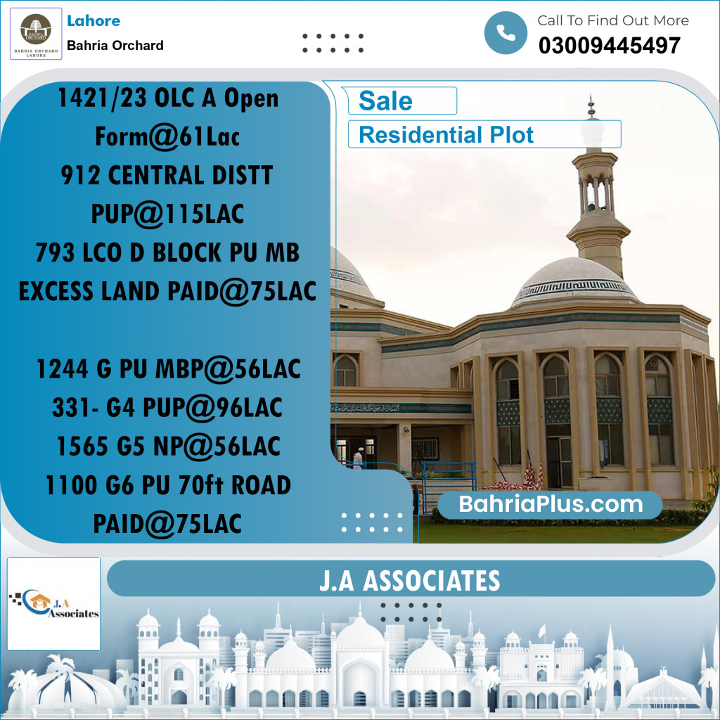 Residential Plot for Sale in Bahria Orchard, Lahore - (BP-262971)