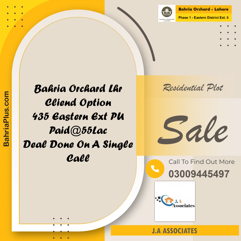 5 Marla Residential Plot for Sale in Phase 1 - Eastern District Ext. II -  Bahria Orchard, Lahore - (BP-262973)