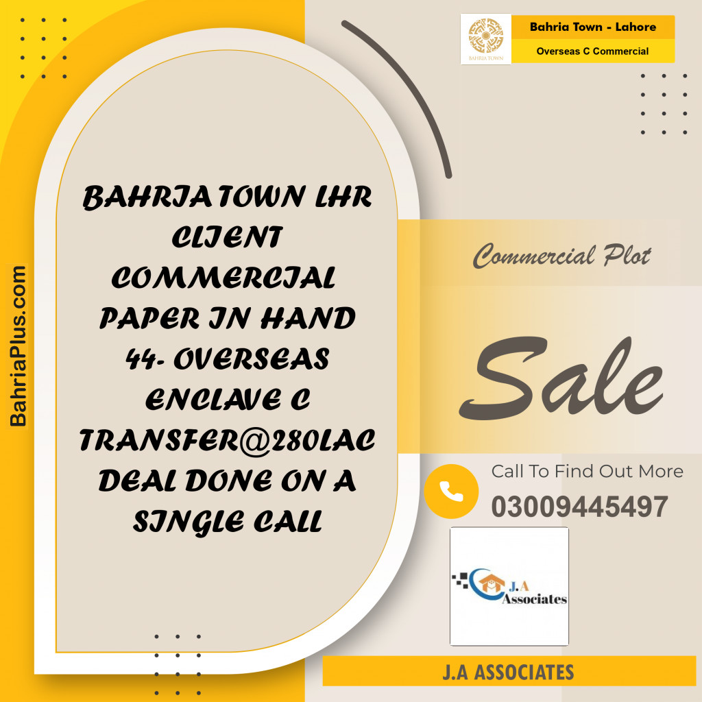 5 Marla Commercial Plot for Sale in Overseas C Commercial -  Bahria Town, Lahore - (BP-262988)