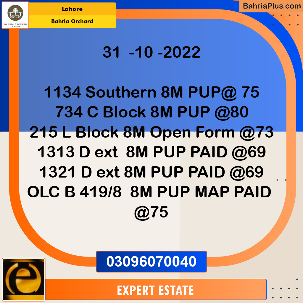 8 Marla Residential Plot for Sale in Bahria Orchard, Lahore - (BP-262996)