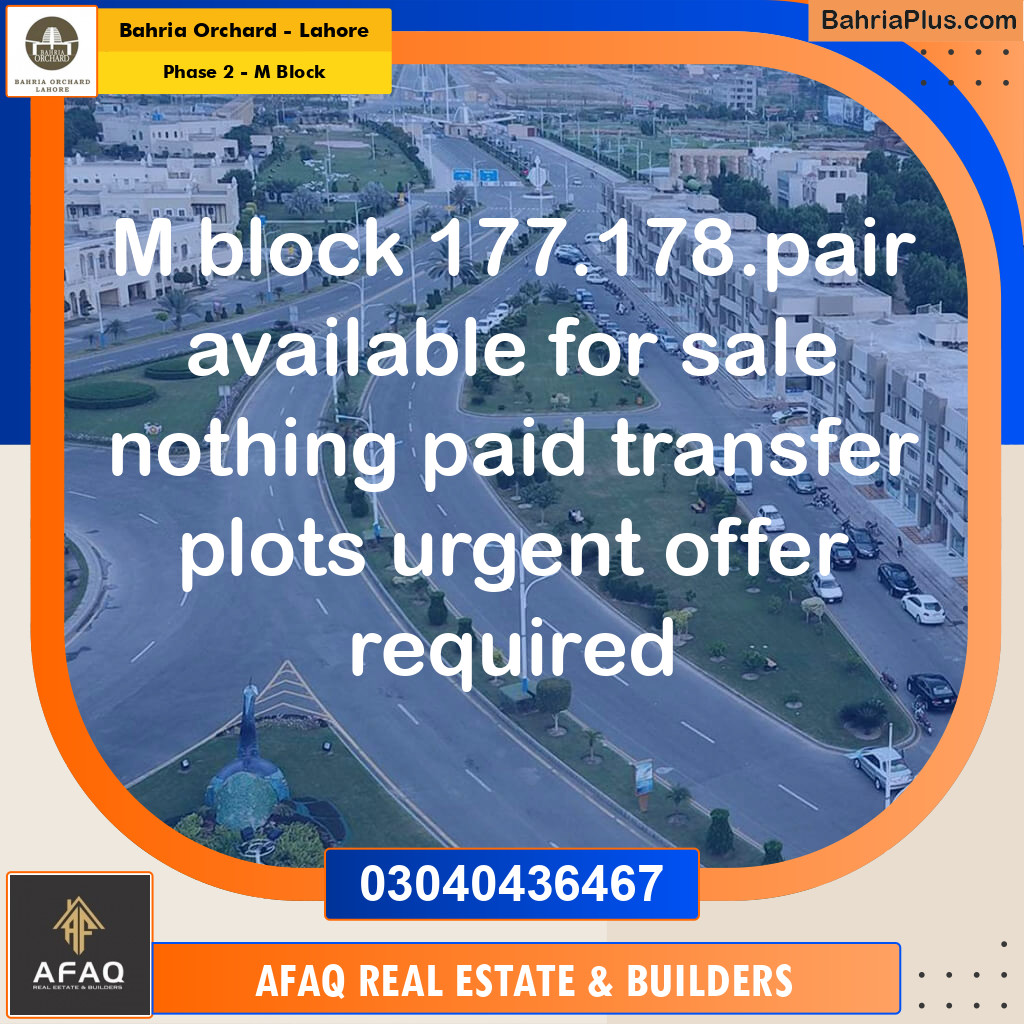 5 Marla Residential Plot for Sale in Phase 2 - M Block -  Bahria Orchard, Lahore - (BP-263013)