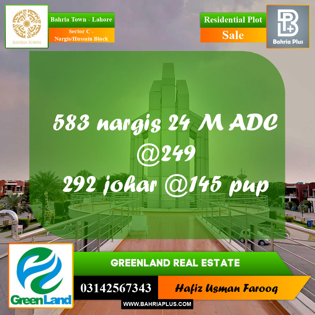 24 Marla Residential Plot for Sale in Sector C - Nargis/Hussain Block -  Bahria Town, Lahore - (BP-263025)