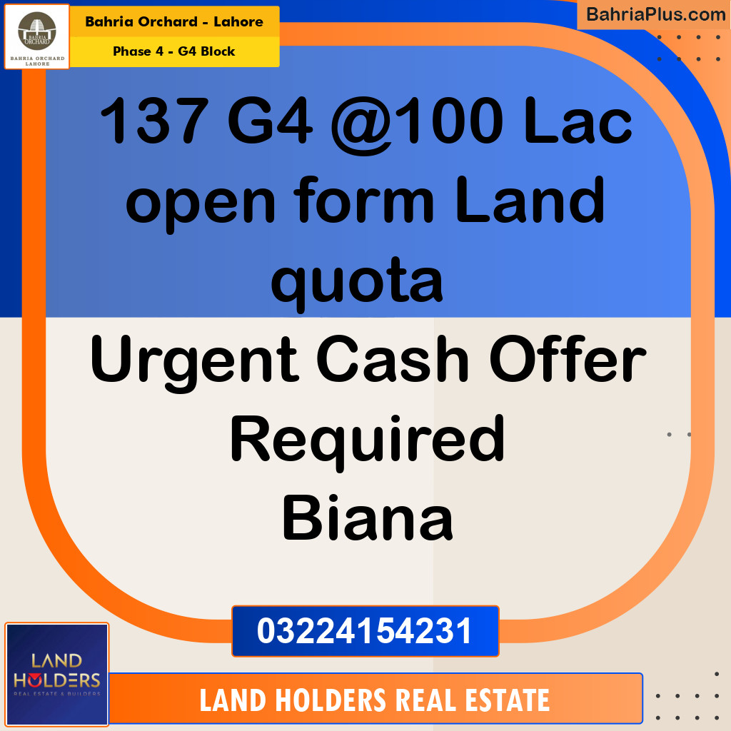 10 Marla Residential Plot for Sale in Phase 4 - G4 Block -  Bahria Orchard, Lahore - (BP-263050)