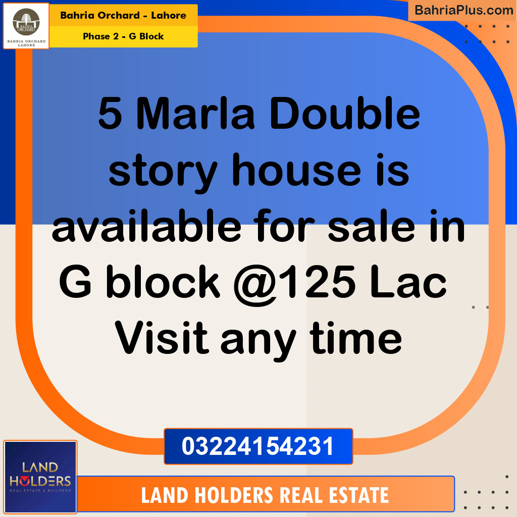 5 Marla Residential House for Sale in Phase 2 - G Block -  Bahria Orchard, Lahore - (BP-263054)