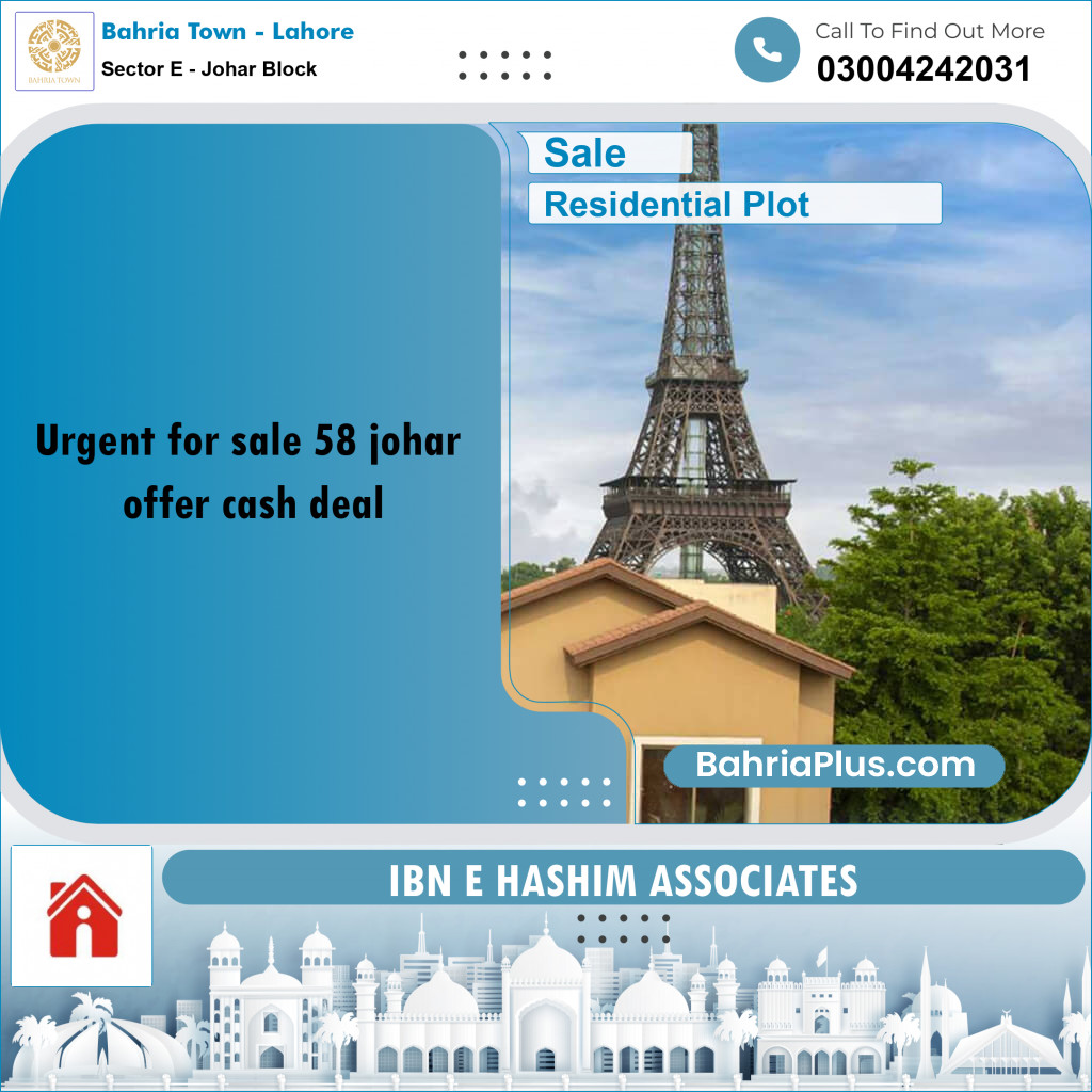 10 Marla Residential Plot for Sale in Sector E - Johar Block -  Bahria Town, Lahore - (BP-263067)