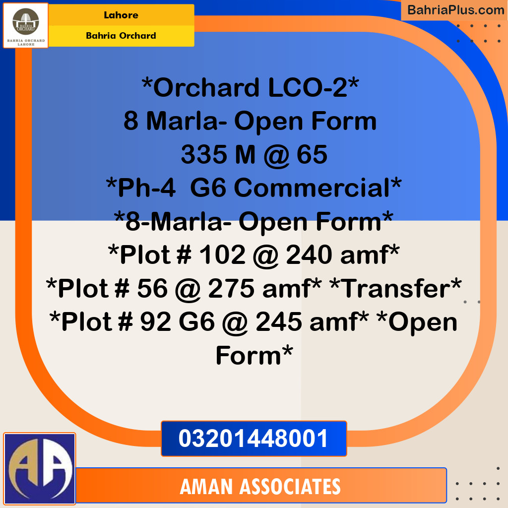 Commercial Plot for Sale in Bahria Orchard, Lahore - (BP-263116)