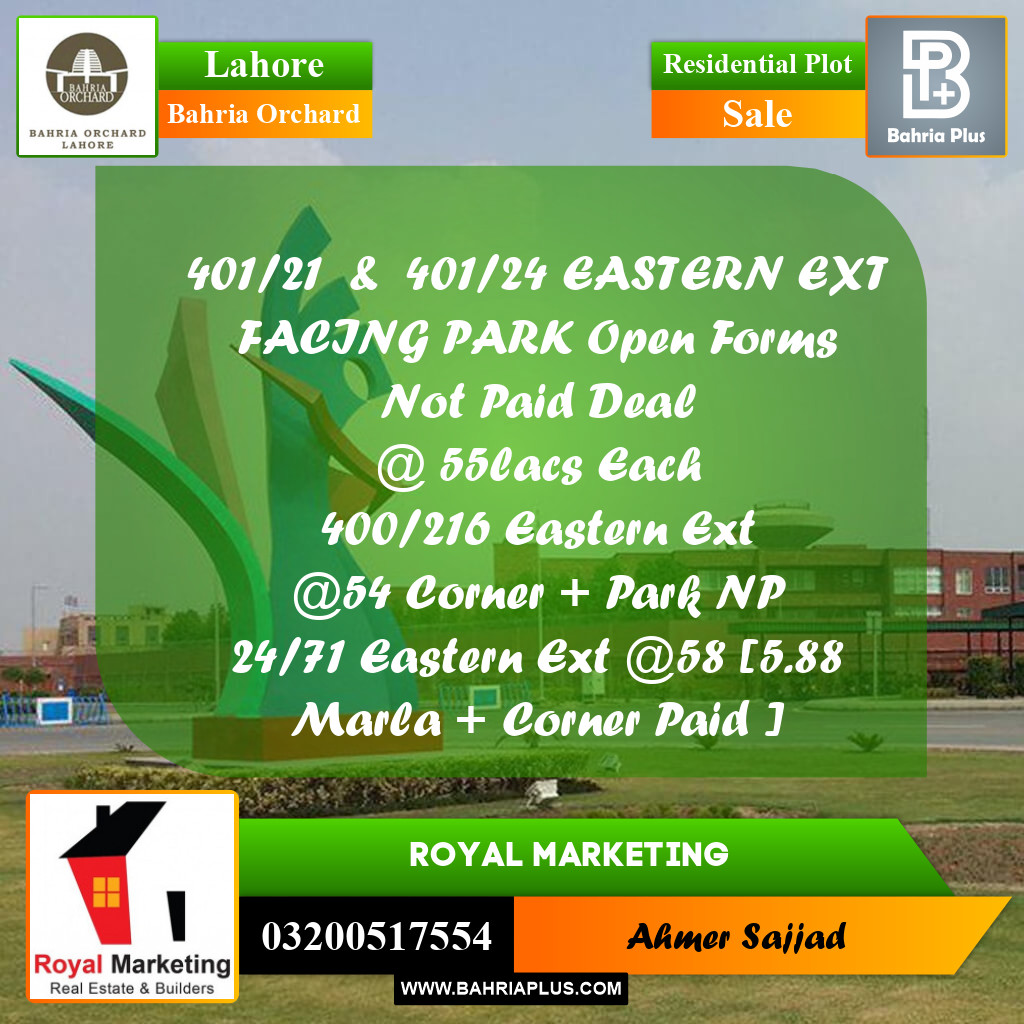Residential Plot for Sale in Bahria Orchard, Lahore - (BP-263118)