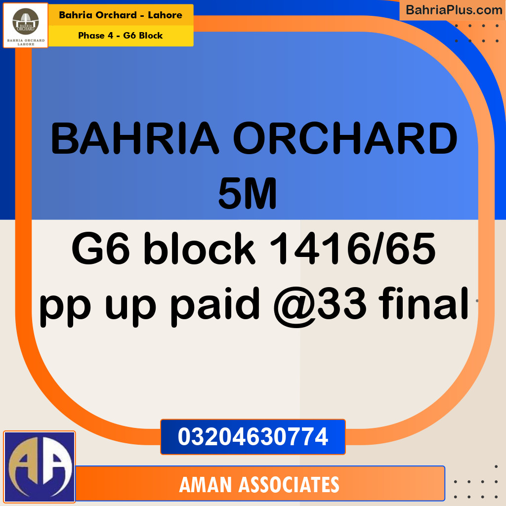 5 Marla Residential Plot for Sale in Phase 4 - G6 Block -  Bahria Orchard, Lahore - (BP-263141)