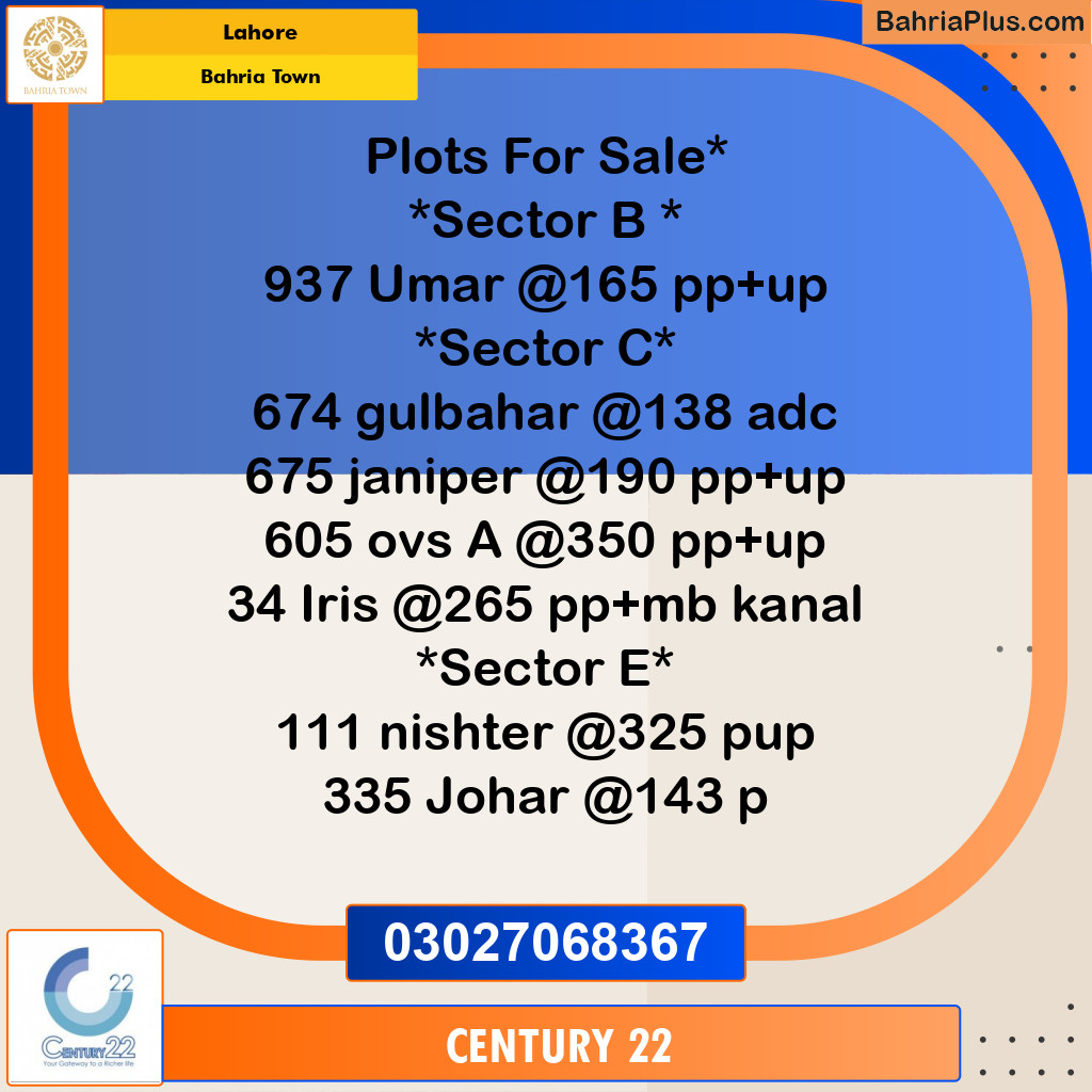 Residential Plot for Sale in Bahria Town, Lahore - (BP-263142)