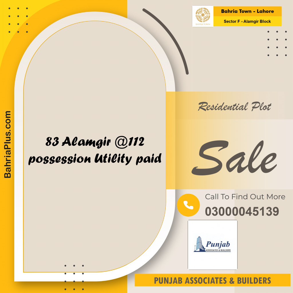 10 Marla Residential Plot for Sale in Sector F - Alamgir Block -  Bahria Town, Lahore - (BP-263167)