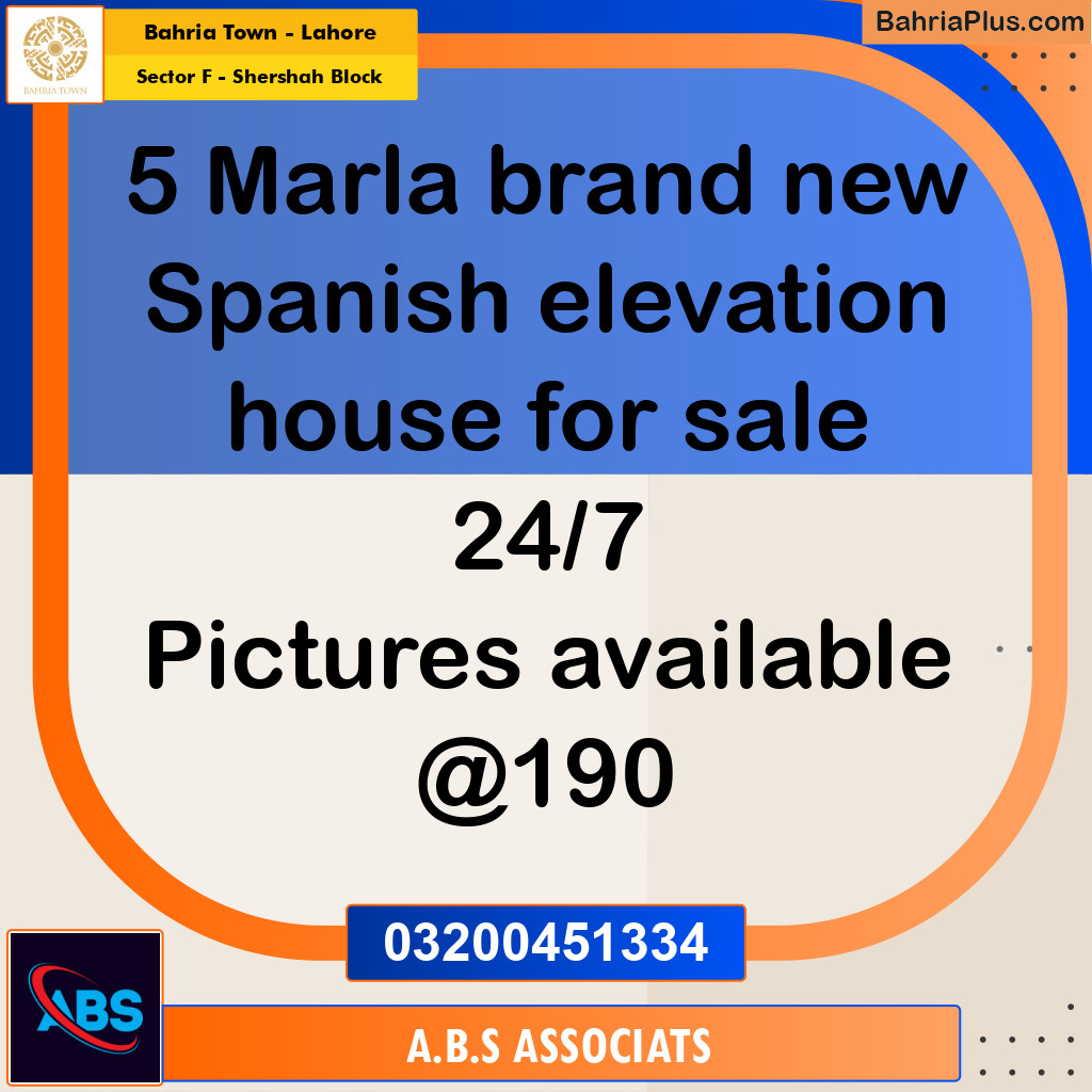 5 Marla Residential House for Sale in Sector F - Shershah Block -  Bahria Town, Lahore - (BP-263191)