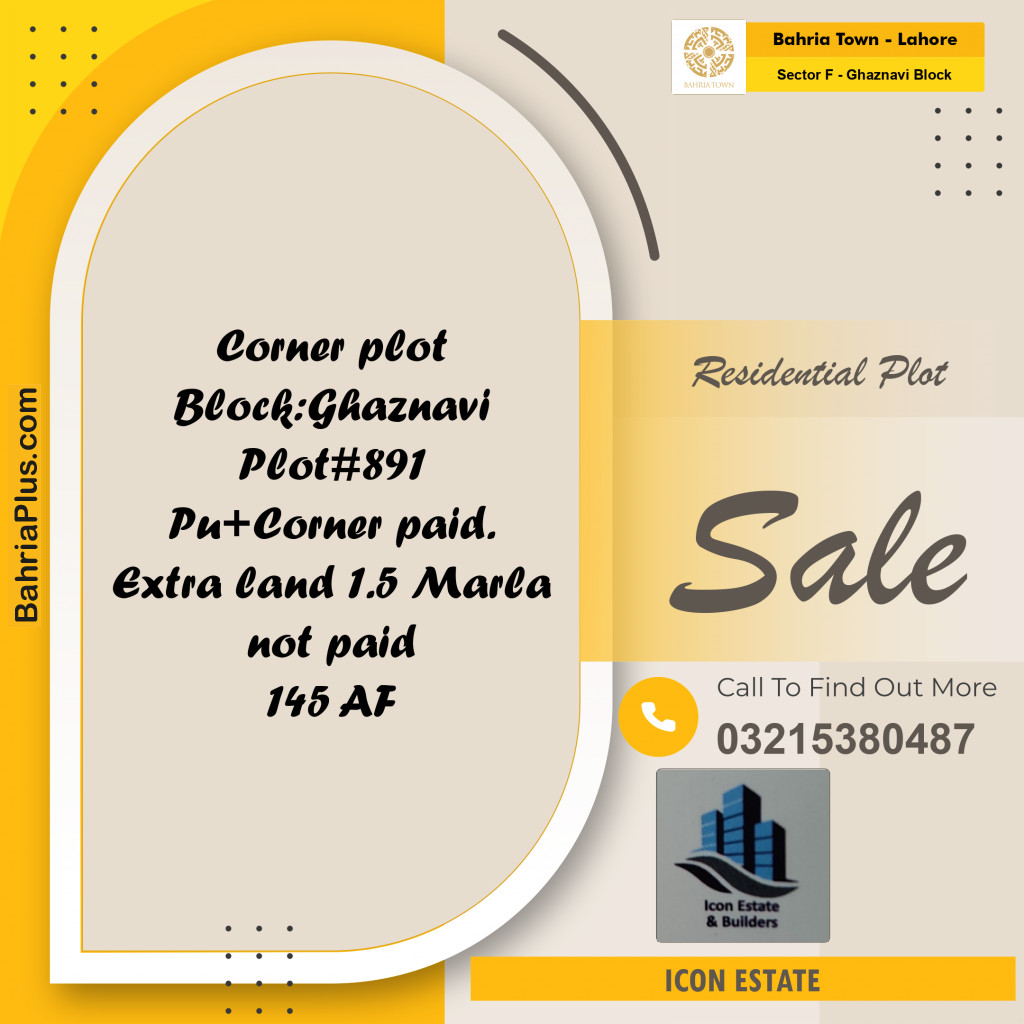 11.5 Marla Residential Plot for Sale in Sector F - Ghaznavi Block -  Bahria Town, Lahore - (BP-263195)