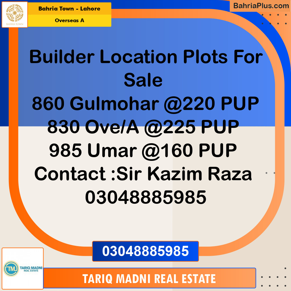 10 Marla Residential Plot for Sale in Overseas A -  Bahria Town, Lahore - (BP-263204)