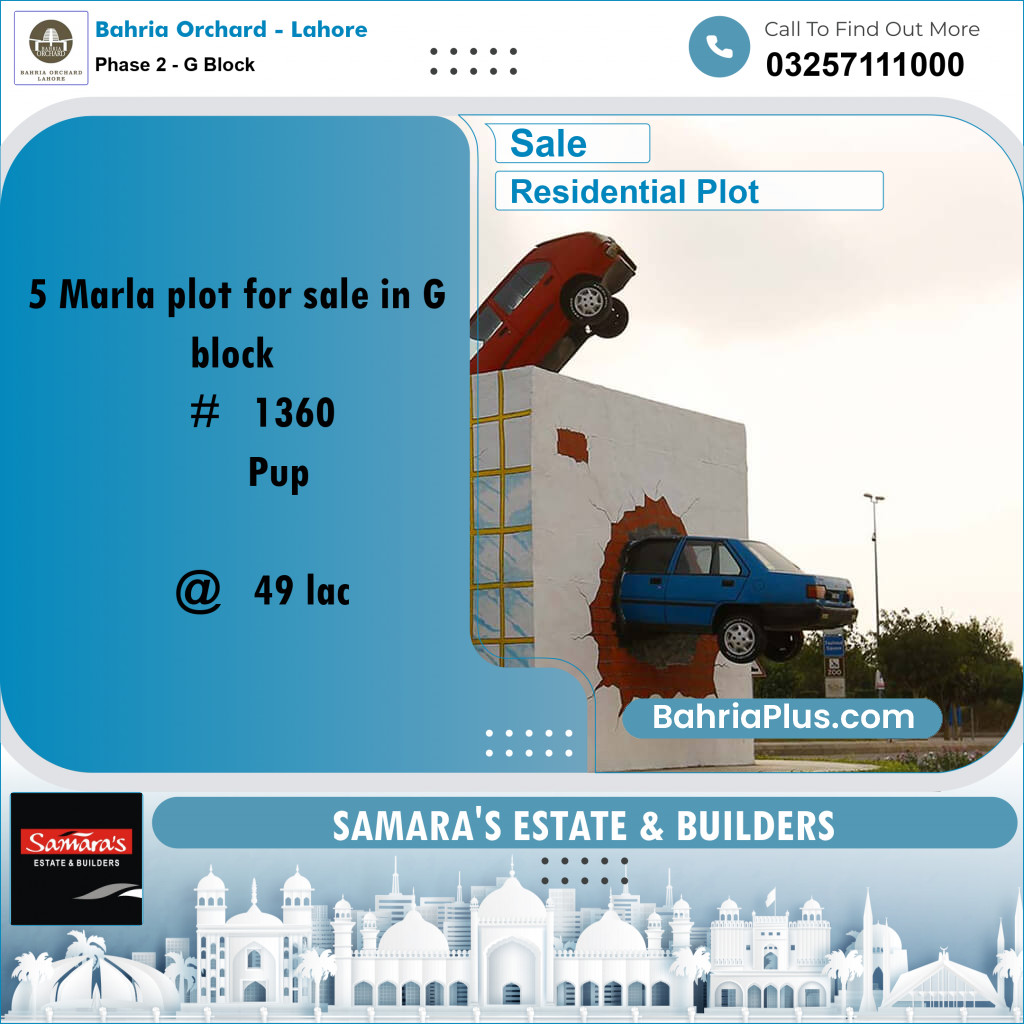 5 Marla Residential Plot for Sale in Phase 2 - G Block -  Bahria Orchard, Lahore - (BP-263210)