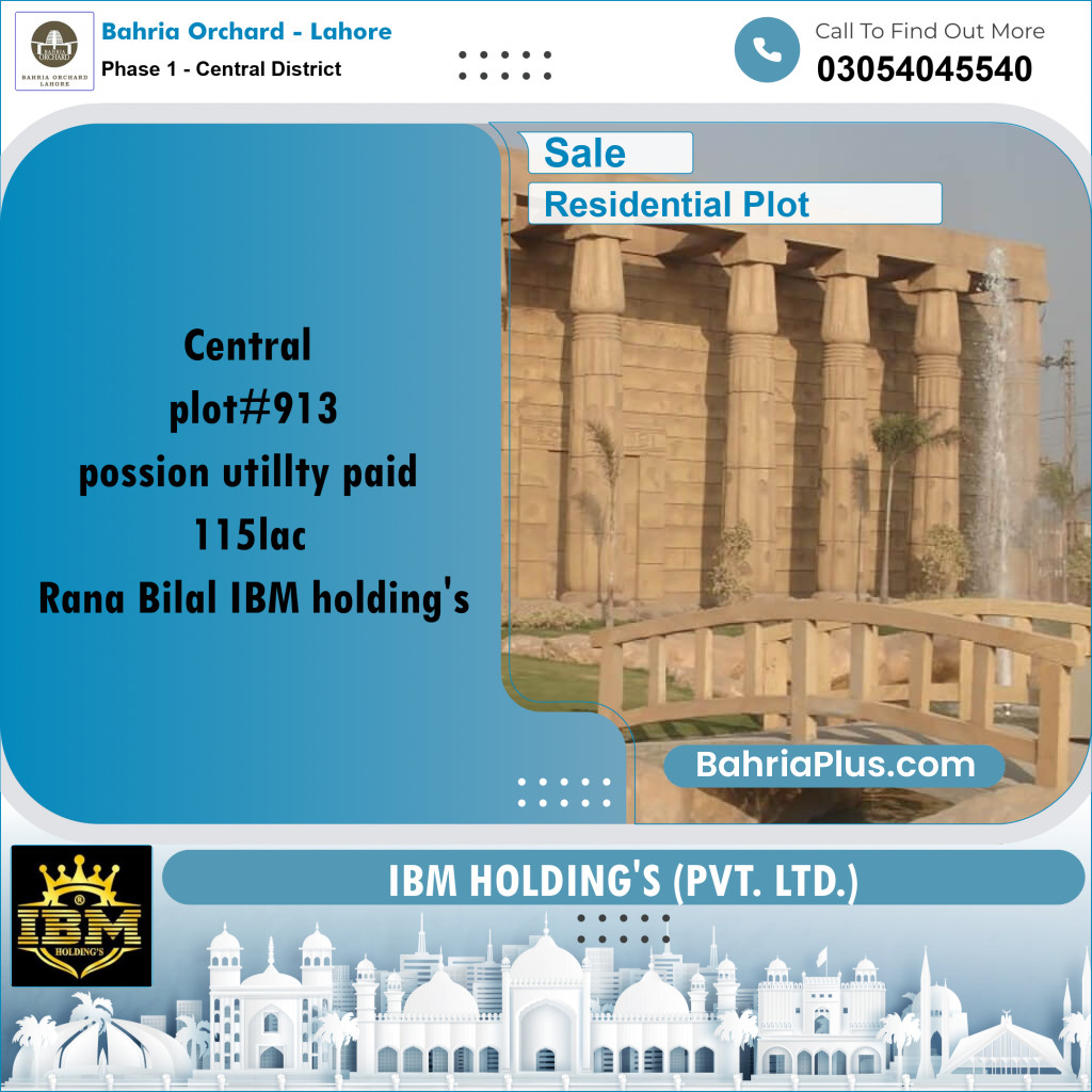10 Marla Residential Plot for Sale in Phase 1 - Central District -  Bahria Orchard, Lahore - (BP-263214)