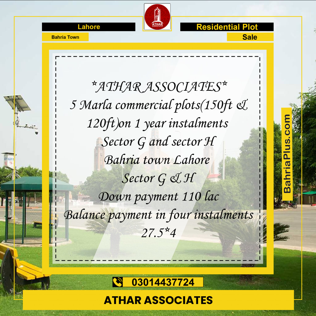 5 Marla Residential Plot for Sale in Bahria Town, Lahore - (BP-263287)