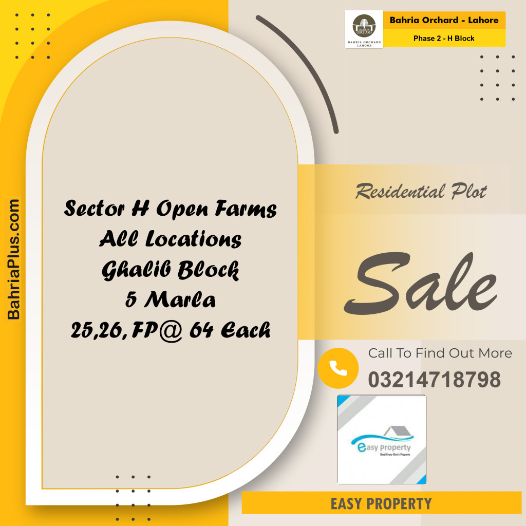 5 Marla Residential Plot for Sale in Phase 2 - H Block -  Bahria Orchard, Lahore - (BP-263290)