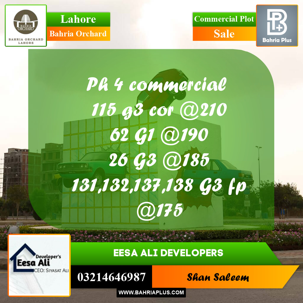 Commercial Plot for Sale in Bahria Orchard, Lahore - (BP-263302)