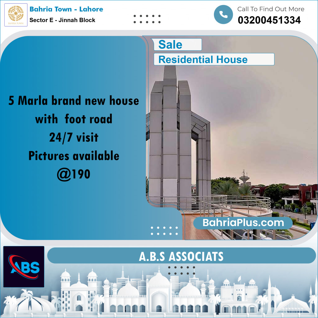 5 Marla Residential House for Sale in Sector E - Jinnah Block -  Bahria Town, Lahore - (BP-263329)
