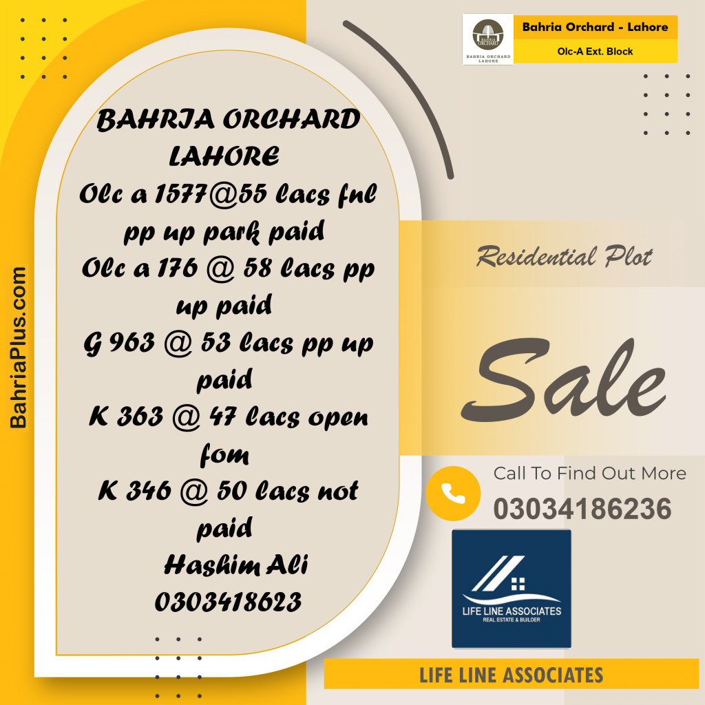 5 Marla Residential Plot for Sale in OLC-A Ext. Block -  Bahria Orchard, Lahore - (BP-263359)